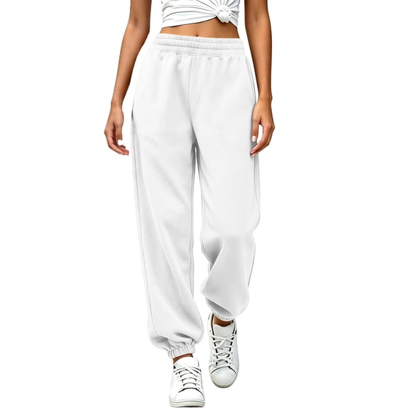 SZJXBUY Sweat Pants for Tall Woman Plus Size Casual High Waisted Sweatpants Fall Winter Elastic Bottoms Workout Joggers Pants White,S
