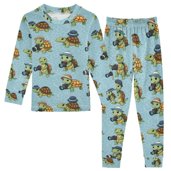joogoo Cute Turtle Camera 2 Piece Long Sleeve Tee and Pants Cotton Pajama Set 5Y