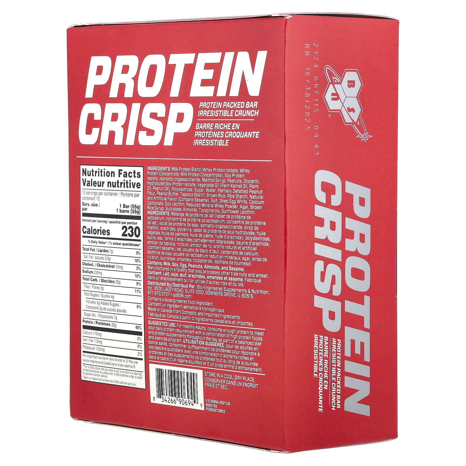 BSN Protein Crisp, Peanut Butter Crunch, 12 Bars, 1.94 oz (55 g) Each