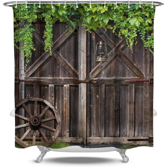 Rustic Shower Curtain Wooden Barn Door, Vintage Wooden Door Farmhouse Country Bathroom Fabric Decor Sets, Washable Waterproof Shower Curtain with 12 Hooks 84 x 72 Inches