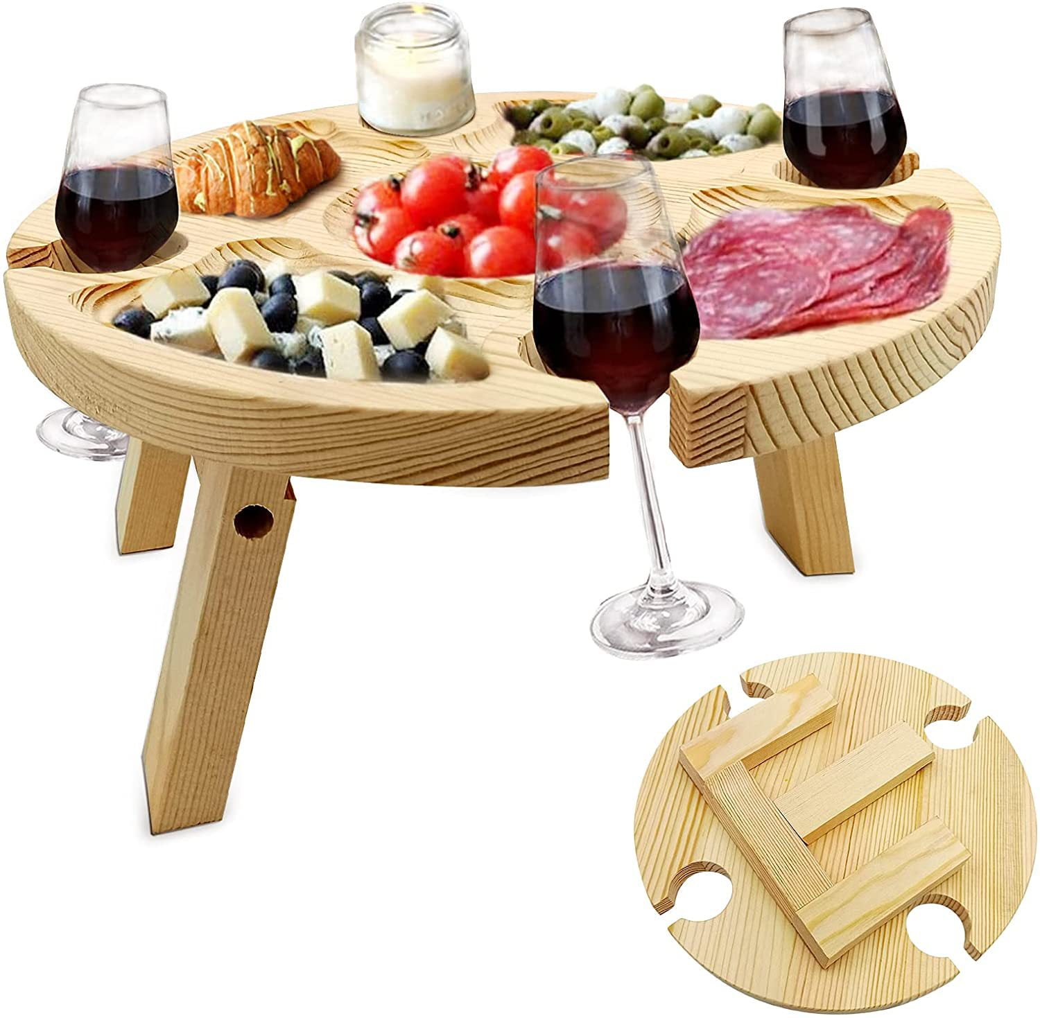 tavolo da picnic in legno allaperto mini tavolo pieghevole da vino paletto facile trasportare per giardino veranda balcone cortile Tavolo da vino portatile allaperto con tavolo rotondo pieghevole 