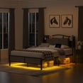 thumbnail image 2 of WANTAI Queen Upholstered Platform Bed Frame with LED Lights and Charging Station, 2 of 9
