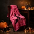 thumbnail image 2 of Halloween Witch Ruffle Decorative Throw Blanket, 50X39 Inch Flannel Black Cat Knit Throw Blanket, Cozy Spooky Decor Ruffle Cover for Couch Sofa Bed Halloween Party Props Decoration, Pink, 2 of 6