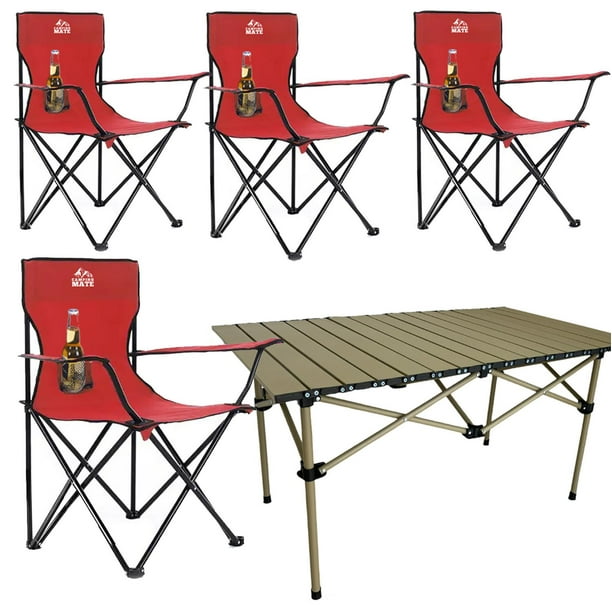 4 Sillas Plegables De Camping Y Playa de Exterior Mesa 120cm rojo
