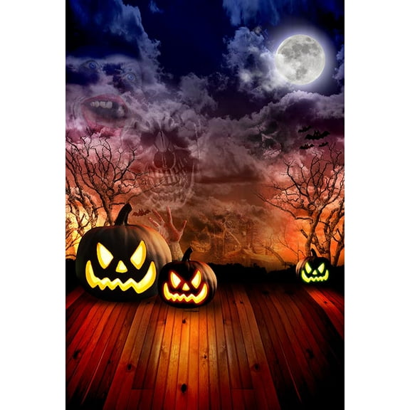 Strange Photography Backdrops Halloween Backdrop Wooden Floor Pumpkins Horrifying Night Backgrounds for Photo Studio Photoph