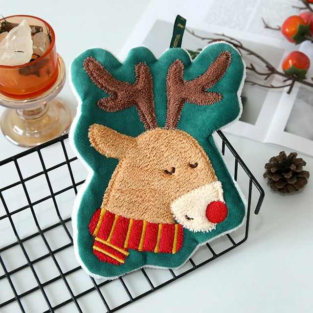 Toalla de Mano Navideña | Material Flocado | Diseños Navideños Clásicos | Absorbente | 22 X 19 X 1 Cm | 50 G | Ideal para Cocina y Baño | Anilla para Colgar | 1 Unidad
