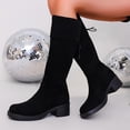 thumbnail image 2 of K-142 Black Ladies Fashion Casual Versatile Round Toe Block Heel Knee High Boots Fall Winter Style Comfortable Slouchy Footwear, 2 of 9