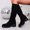 Black, variant on Women Suede Knee High Boots, Back Drawstring Tie Chunky Block Low Heel Tall Booties Black 5.5(36)