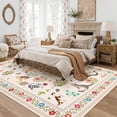 thumbnail image 2 of Garvee 6'x9' Floral Area Rug Animal Cat Carpet, Washable Boho Rugs Non Slip Low Pile Soft Indoor Floor Mat for Living Room Bedroom Dining Room, Beige, 2 of 10