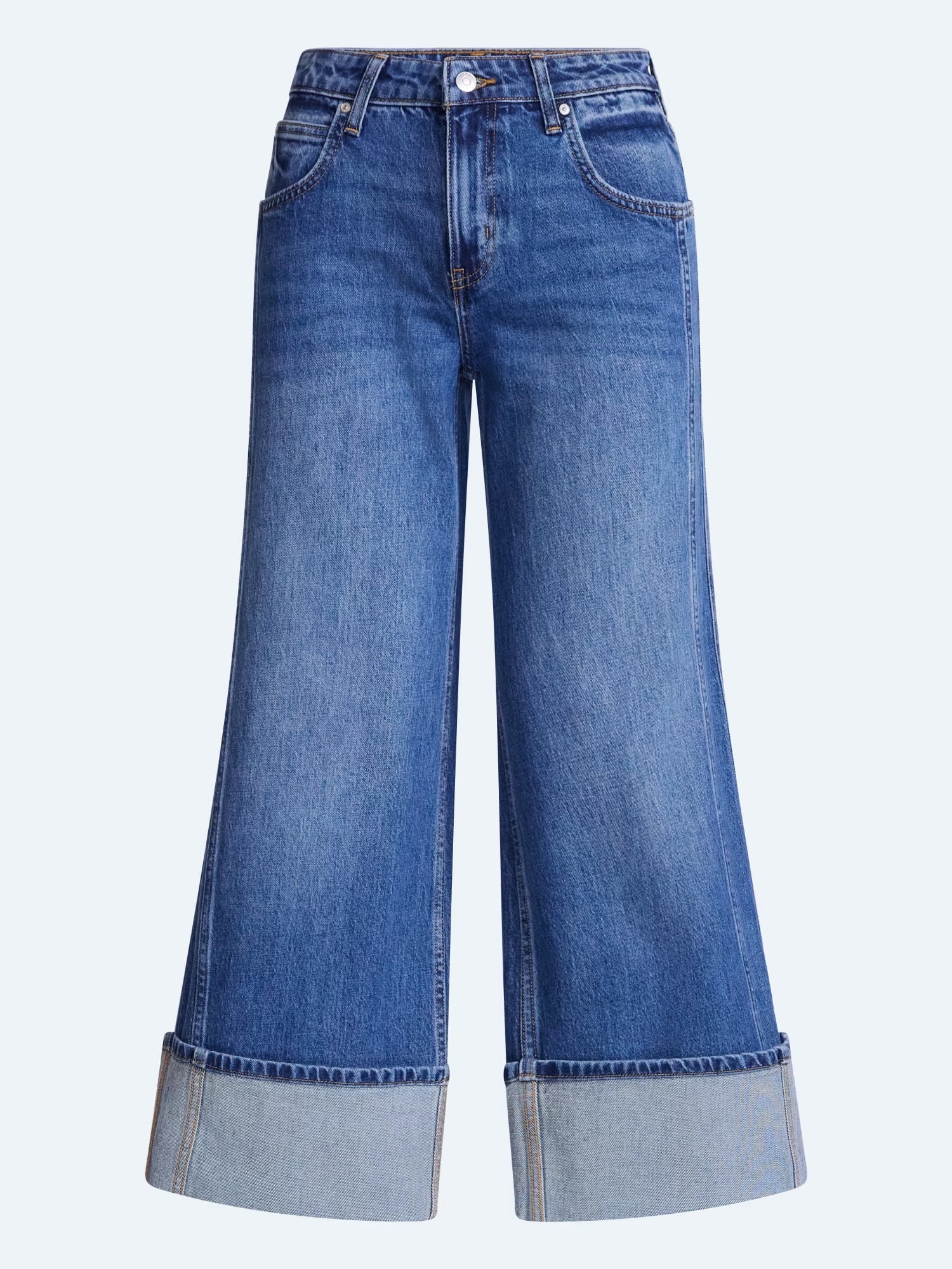 Scoop Women's and Women's Plus Mid Rise Cuffed Wide Leg Jeans, Sizes 0-28W