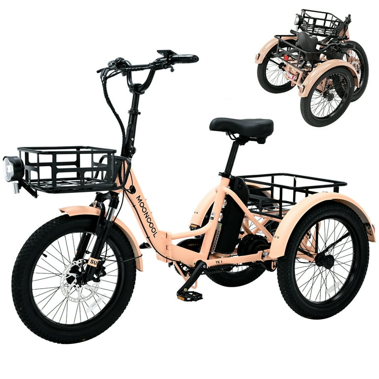 Mooncool 20 Fat Tire Electric Trike 750W 48V Removable Battery Foldable E Bike with Baskets Walmart