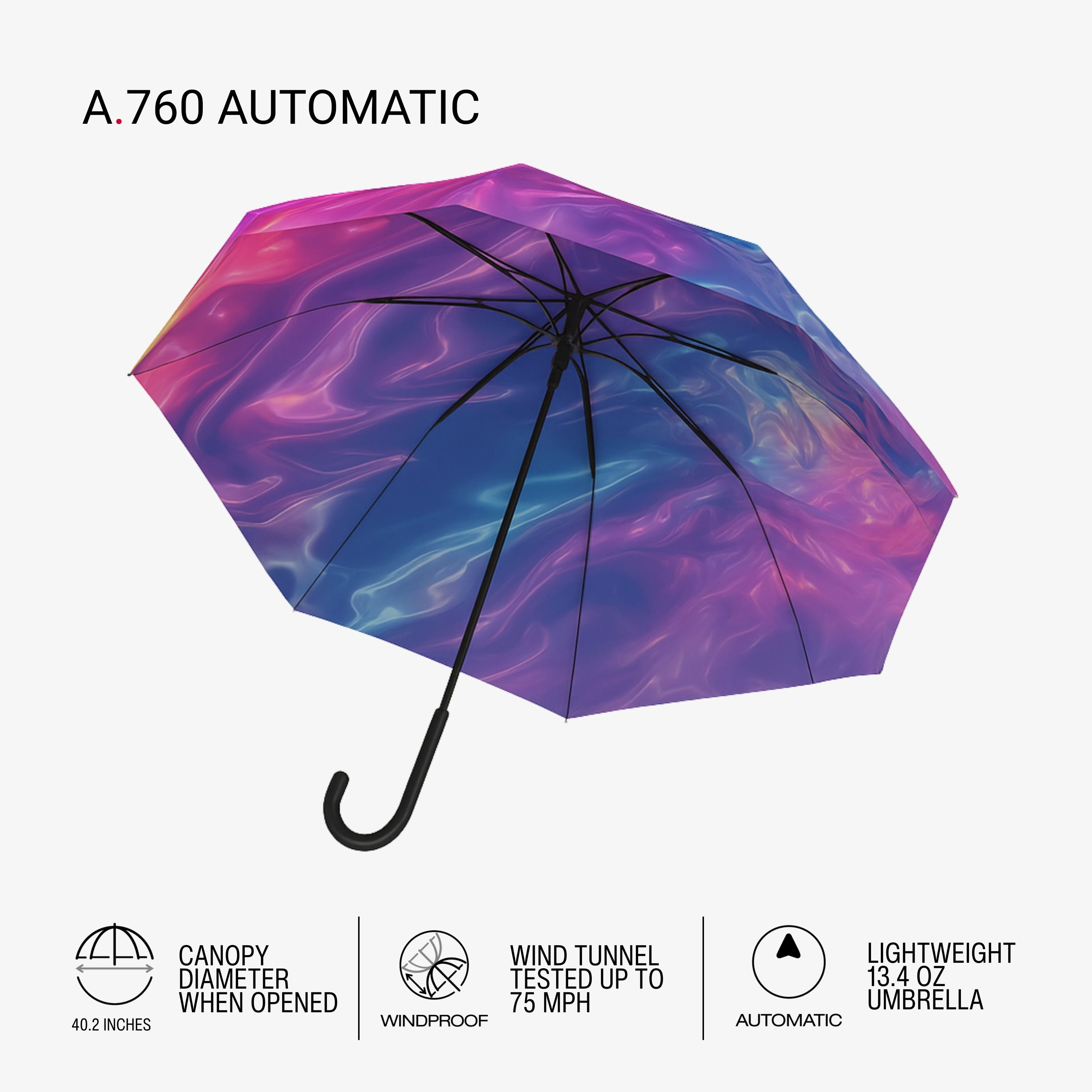 Knirps A.760 Curved Handle Rain Umbrella for Adults in Imagine – 42" Windproof Automatic Open Canopy, Ultra Lightweight Steel Aluminum Frame with Large Button, Rounded Tips, Polyester Case Included