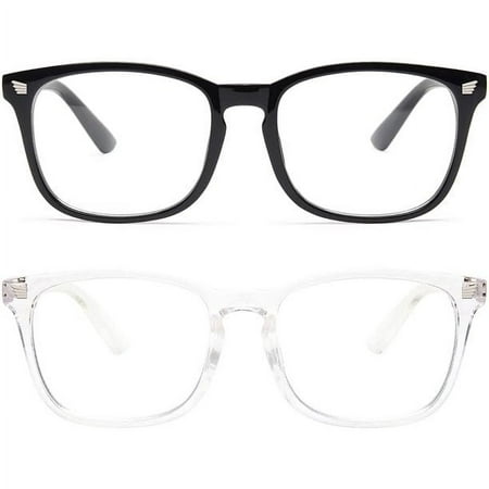 HEJULIK 2 Pack Blue Light Blocking Glasses, Computer Reading GamingTV Phones Glasses for Women Men, Anti Eyestrain & UV Glare (Light Black+Clear)