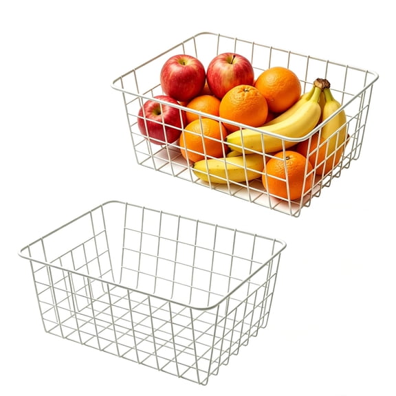 2Pack Freezer Storage Organizer, Deep Refrigerator Wire Household Bins with Built-in Handles, Stackable Freezer Wire Baskets for Chest and Upright Freezer, Cabinet, Pantry, Closet, Bedroom