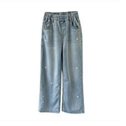 Jeans for Girls 10-12 Baggy Jeans for Teens Girls Baggy Wide Leg Elastic Waist Bowknot Embroidery Denim Pants Y2K Trendy Streetwear 12-16Y