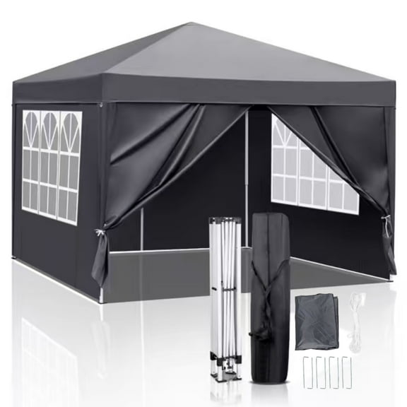 10x10 ft Waterproof Outdoor Canopy, SUREGO Pop Up Canopy Tent with 4 Sidewalls, Outdoor Shade with UV Protection, Portable Folding Gazebo with Carry Bag, Adjustable Height – Dark Gray