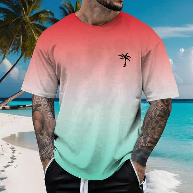 T-shirts pour Hommes Printemps et Été Imprimé Manches Courtes Col Rond T-Shirt Floral Tendance Mode