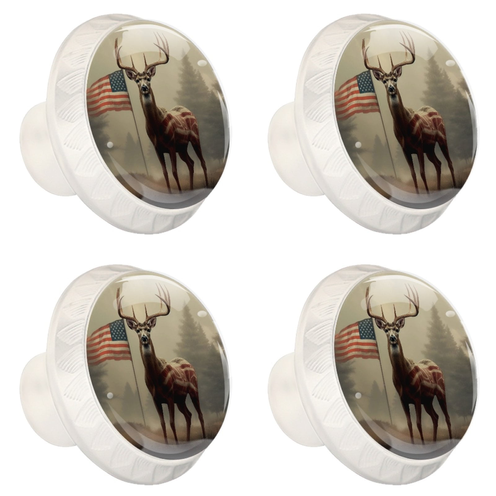 4 Pcs Deer and American Flag Knobs for Kitchen Cabinet Cupboard Dresser Bookcase Drawer Pulls Handles Round Home Decor