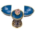 thumbnail image 3 of danila-souvenirs Faberge style Egg / Music Box / Trinket Jewel Box with Basket of Flowers 6.8'' (17 cm) blue, 3 of 5