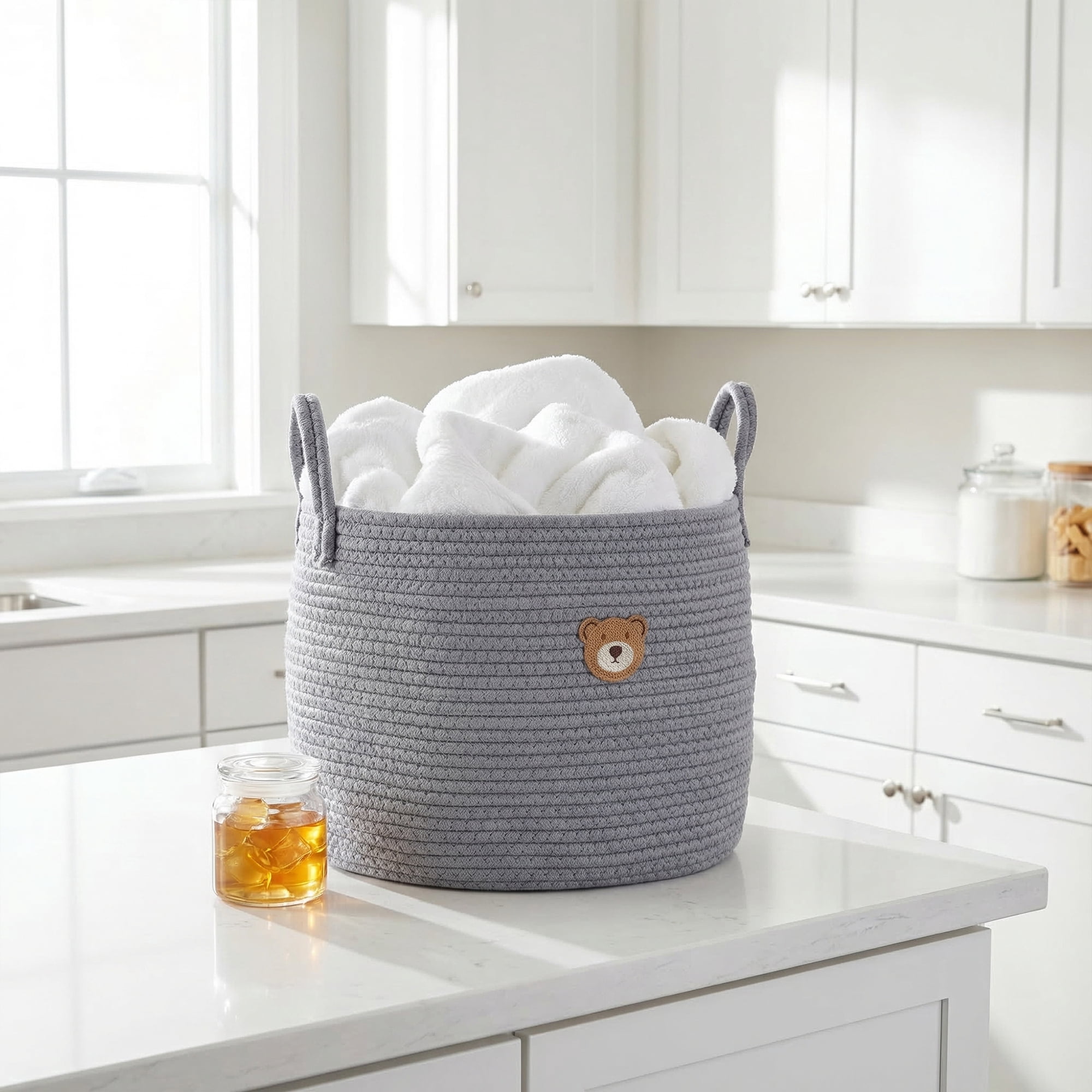 Unique Bargains Storage Basket Shelf Closet Storage Bin Grey 13.8*13.8*11.8in