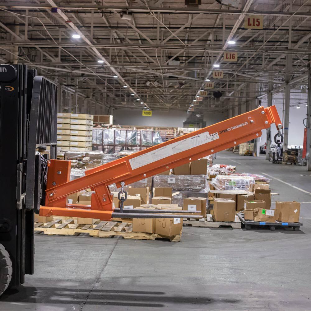 Titan Attachments Fork Mounted Jib Boom Crane: 6,000 lb Max Load Capacity, 138 in Max Length