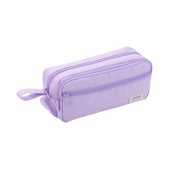 Clearance Under $4.64! 1PC Large Capacity Pencil Case, Expandable Canvas Bag with Zippered Pockets & Letter Design, Cloth, for Supplies & Travel, (21x11x6cm, Purple)