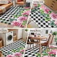 thumbnail image 5 of Spring Pink Roses Area Rugs 3'x5', Washable Small Throw Rugs for Living Room Bedroom, Pastoral Eucalyptus Black White Plaid Indoor Outdoor Rug Non-Slip Low Pile Carpet Runner Reversible Floor Mats, 5 of 8