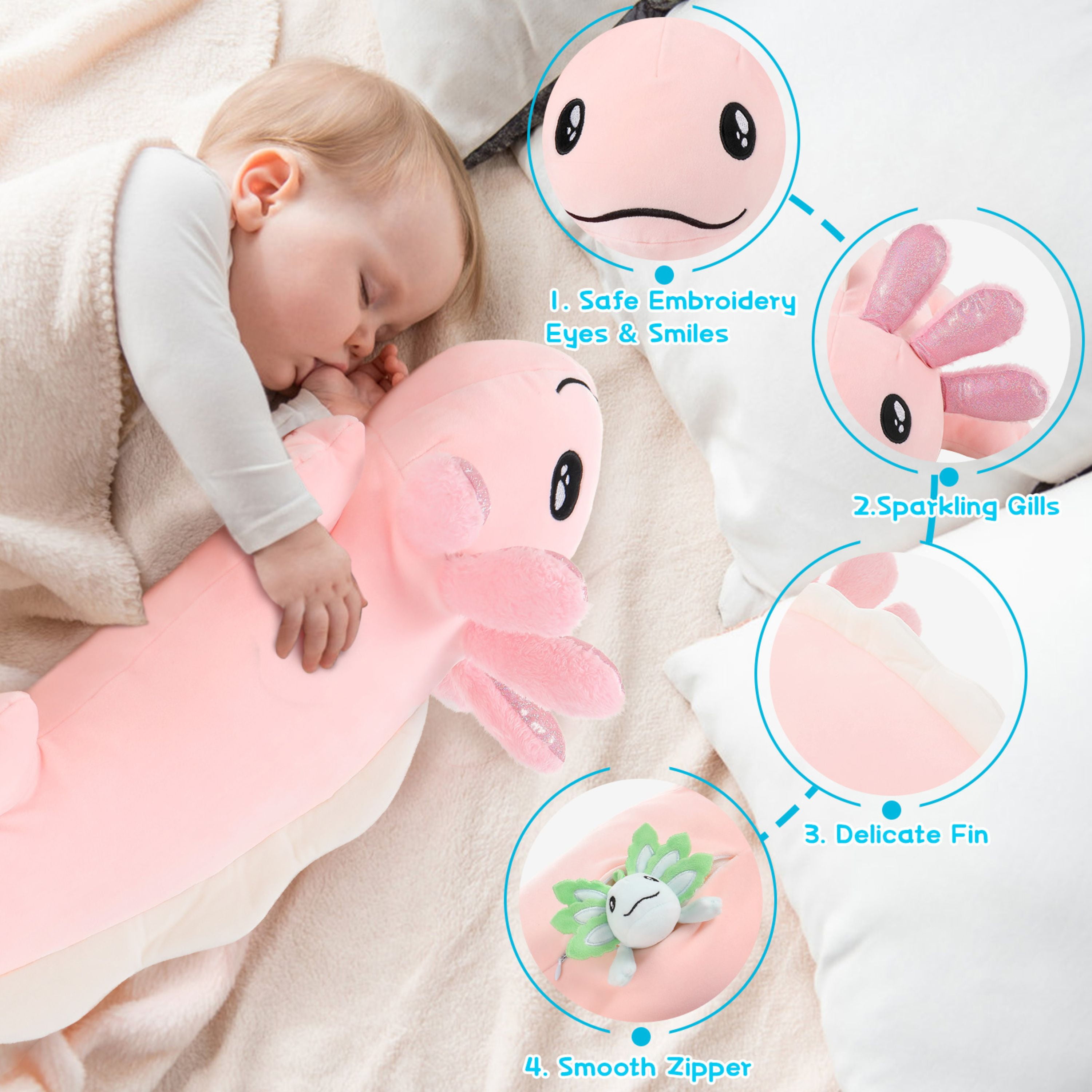 Tezituor 4Pcs Axolotl Stuffed Animal 31.5'' Giant Axolotl Plush with 3 Babies Plush Toy