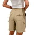 thumbnail image 4 of CYRBOKO Women's Cargo Shorts with Pockets, Elastic Waist Knee Length Relaxed Fit Casual Summer Bermuda Shorts Khaki Size XL, 4 of 8