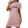 thumbnail image 2 of Sakmal Halloween Sleep Dress for Women Pink Oversized Stretchy Soft Nightwear Graphic Short Sleeve Short Crew Neck Nightgowns S-2XL, 2 of 5