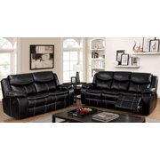 Transitional Black Breathable Leatherette Recliner Sofa and Loveseat FOA Pollux