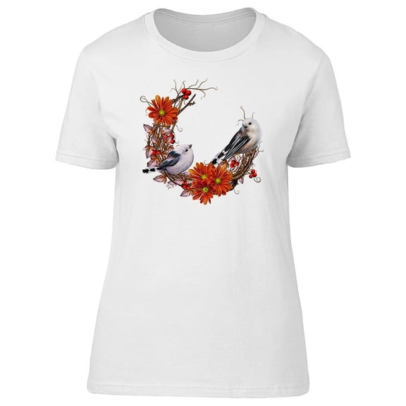 Cute Birds Autumn Floral Wreath Tee Women's -Image by Shutterstock