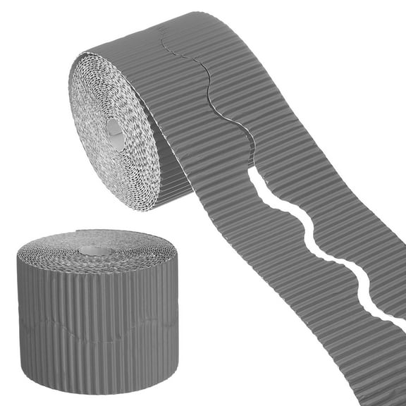 Uxcell 49.2ft Bulletin Board Border, Corrugated Paper Decorative Wavy Border, Scalloped Rolled Border Trim for Crafts Classroom Offices DIY Project Party Birthday Decoration, Gray