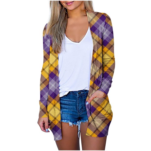 Cárdigan de Navidad Para Mujer, Tops Con Bolsillos A La Moda, Camiseta de Manga Larga, Abrigo Holgado Con Frente Abierto de Otoño, Blusa Estampada Odeerbi ODB195804