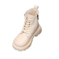 thumbnail image 2 of Girls Bow Embellished Fall Winter Zipper Short Boots, Soft Flat Sole Leather Material Easy On Off Daily Casual School Ankle Boots Beige 1 Big Kids, 2 of 7