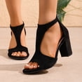 thumbnail image 2 of Rokment Black High Heels Dressy Sandals for Women Ladies 2026 Summer Fashion Casual Suede Open Pointed Toe Chunky Block Heeled Ankle Strap Strappy Dress Sandals C Size 9, 2 of 7