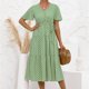 thumbnail image 4 of Vestido de verano fluido con estampado floral con cordones y manga corta con cuello en V para mujer Fridja  nalpqowj4544, 4 of 9