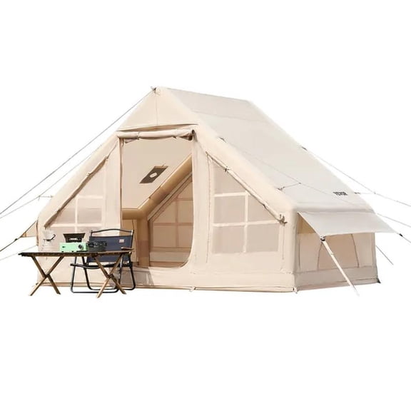 Inflatable Tents for Camping, Easy Setup Blow up Tent with Hand Pump, Oxford Glamping Tent with Stove Jack Doors & Mesh Windows, Storage Bag Included