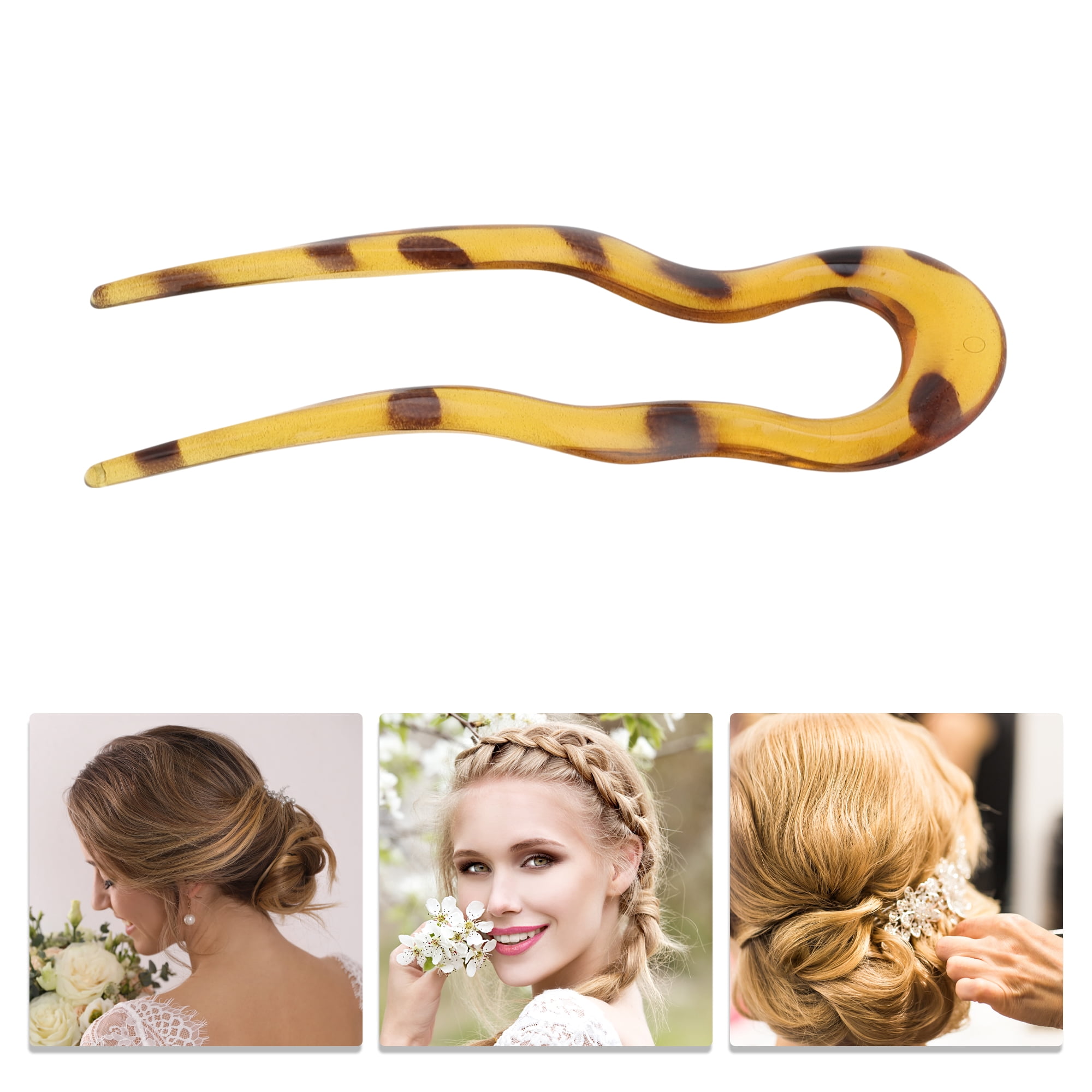 Unique Bargains Wave U-shaped Chignon Pin for Women 1 Pc Amber Yellow