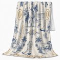 thumbnail image 2 of Blue Gold Coastal Cowgirl Flannel Blanket with Horse Rider, Surfboards, Palm Trees, Shell Frames Throw for Guest Room and Parlor, Home Decor Gift for Beach Rodeo Fans, 2 of 7