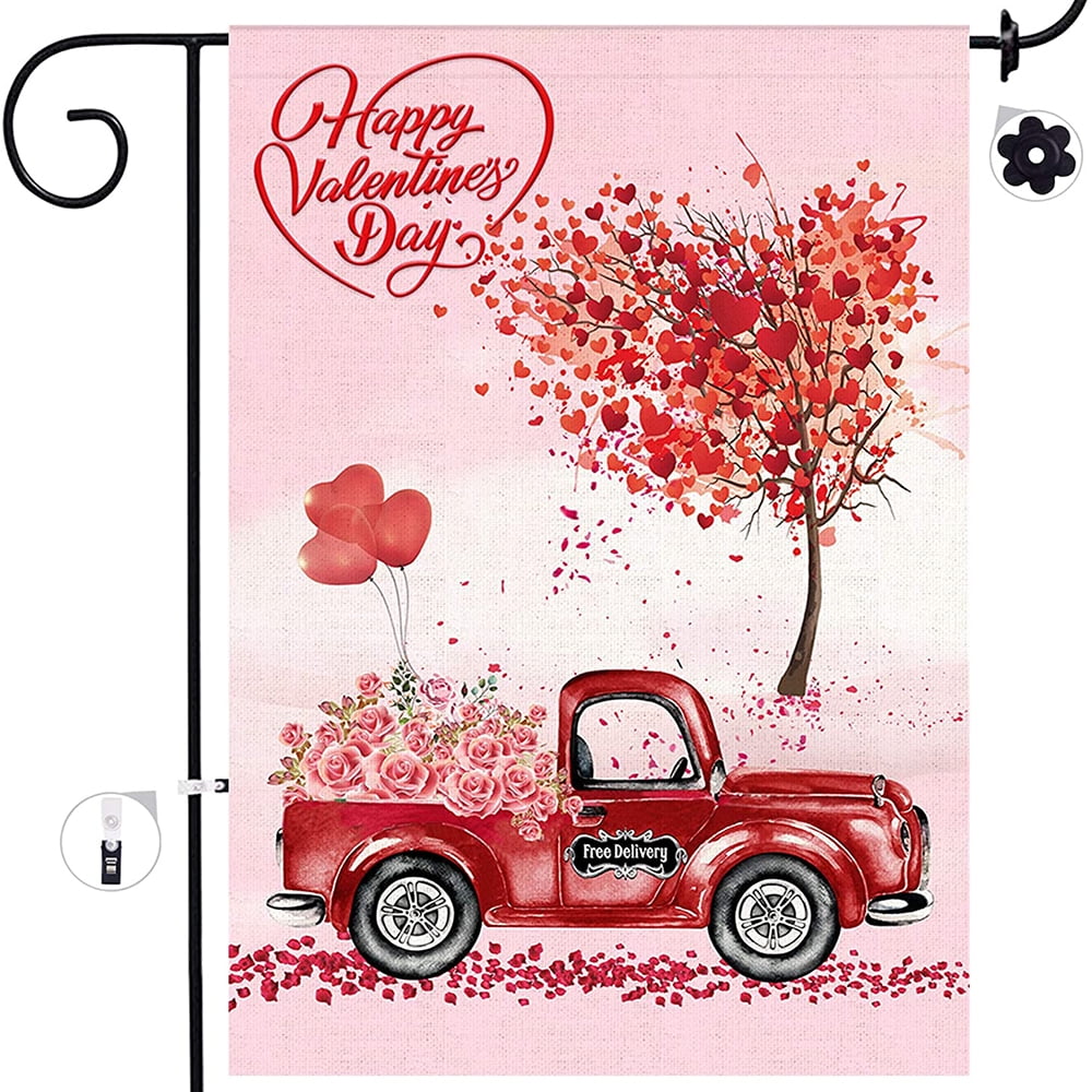 Christmas Holiday Outdoor Welcome Decorations Seasonal Outside Decor 12x18 Furiaz Happy New Year Garden Flag Red Truck 2021 Firework Celebration Home Decorative House Yard Small Flag Double Sided