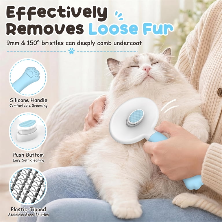 Euqvunn Cat & Dog Self-Cleaning Slicker Brush, Blue photo 5