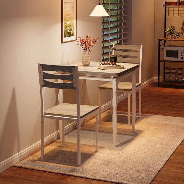 QinaQin Comedor de 3 piezas ahorrador de espacio para 2 personas, mesa y sillas con patas metálicas en espiral, ideal para departamento o comedor compacto
