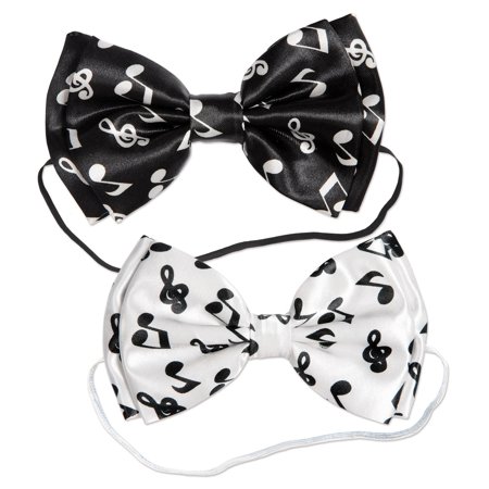 Club Pack of 12 Black and White Musical Notes Designed Bow Ties Costume Accessories - One