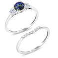 thumbnail image 2 of Gem Stone King 10K White Gold Blue Mystic Topaz and White Lab Grown Diamond 3-Stone Bridal Engagement Wedding Ring Set for Women (0.74 Cttw, Round 5MM, Size 7), 2 of 5