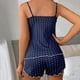 thumbnail image 3 of Gibobby Pijamas mujer invierno Conjunto de ropa para el con tirantes de leche triturada de seda helada para mujer, conjunto de pijama con estampado de amor(Azul oscuro,M), 3 of 5