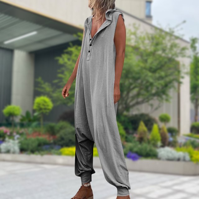 Monos Casuales Pantalones holgados para mujer Mamelucos Monos con cuello en V Monos Traje diario (Gris S) Cgtredaw Para estrenar