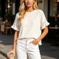 thumbnail image 6 of cfhntfmh Women's Short Sleeve Sweaters Tops Oversized Summer Casual Ruffled Hem Knit Pullover Crochet Blouses Cute Tops, 6 of 7