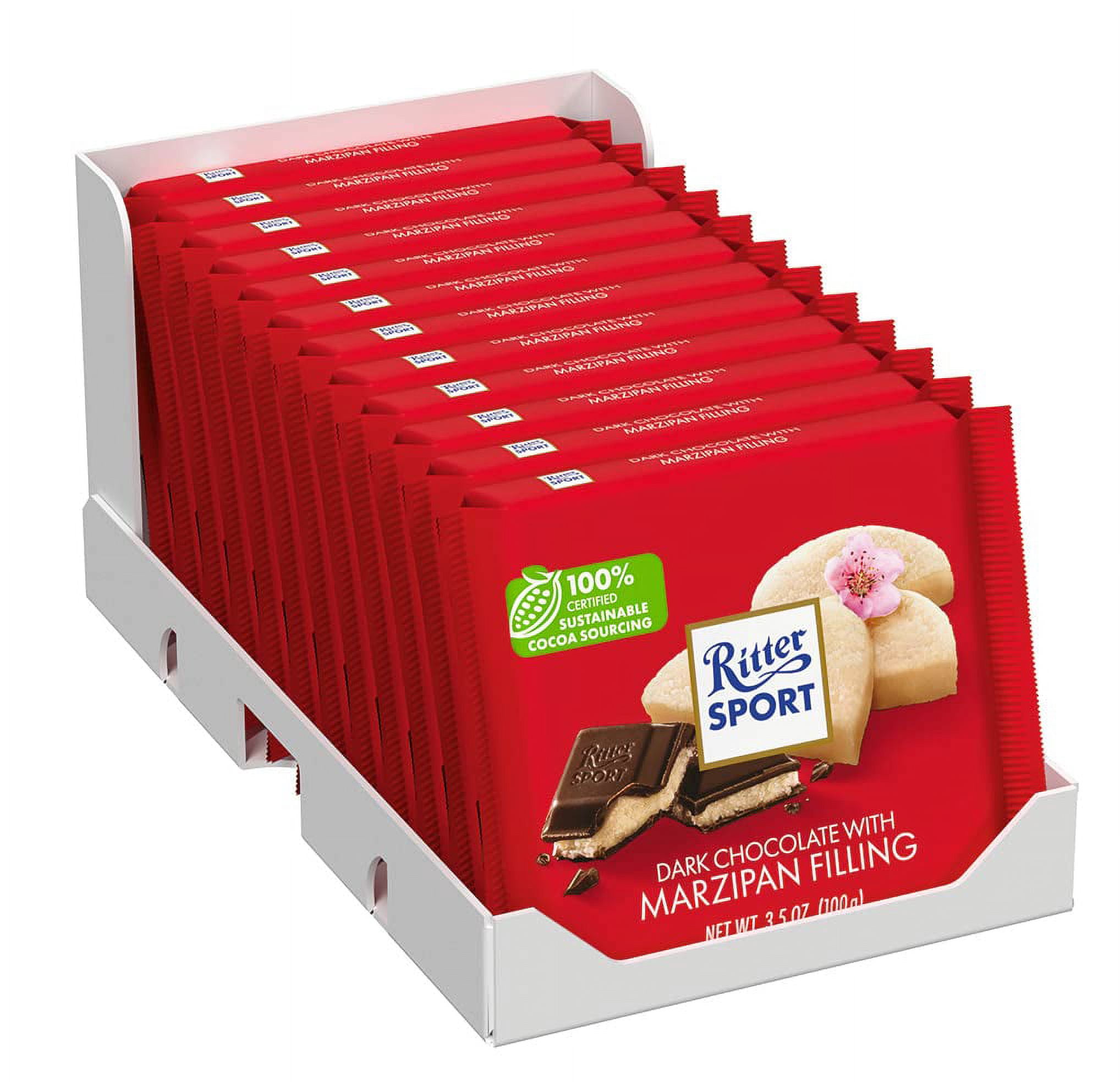 Ritter Sport Bars, Dark Chocolate with Marzipan, 3.5 Ounce (Pack of 12)