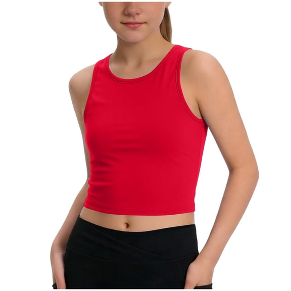 Girls Racerback Tank Tops - Workout Running Crew Neck Sleeveless Basic Crop Tops Sports Summer Tanks Red 12-13 Years
